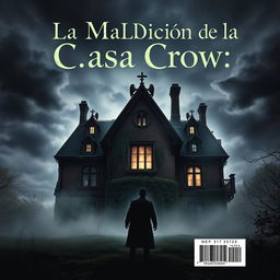 The back cover design for a book titled 'La Maldición de la Casa Crow'
