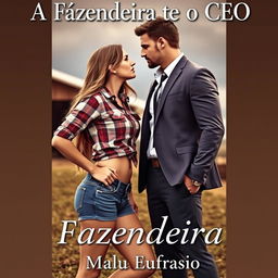A captivating romance novel cover featuring a beautiful young farmer woman, 18 years old, with long hair cascading to her waist and a curvy figure