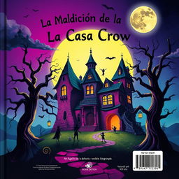 The back cover design for a book titled 'La Maldición de la Casa Crow' in a surreal style