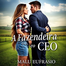 A romantic book cover featuring a beautiful young woman, 18 years old, with long hair cascading to her waist and a curvy figure