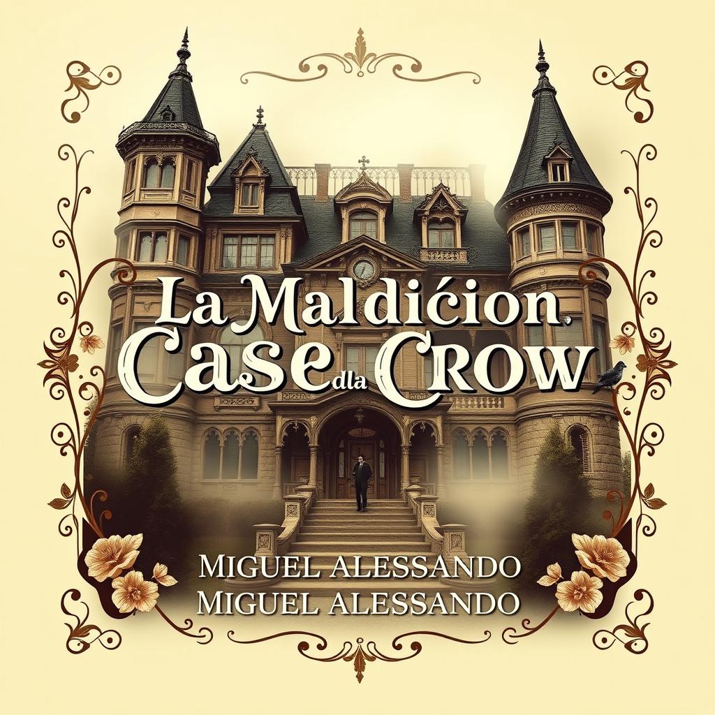 The front cover design for a book titled 'La Maldición de la Casa Crow', authored by Miguel Alessandro, in a vintage style