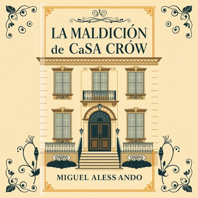 The front cover design for a contemporary yet vintage-inspired book titled 'La Maldición de la Casa Crow', authored by Miguel Alessandro