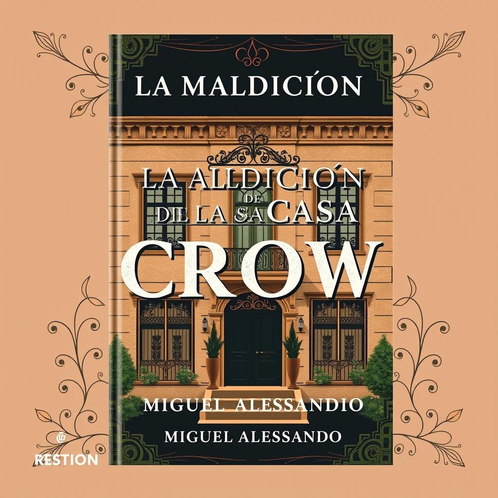 The front cover design for a contemporary yet vintage-inspired book titled 'La Maldición de la Casa Crow', authored by Miguel Alessandro