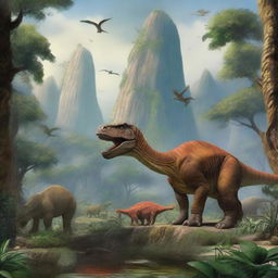 Visualize a detailed and vibrant scene from 65 million years ago, as depicted by a historical expert