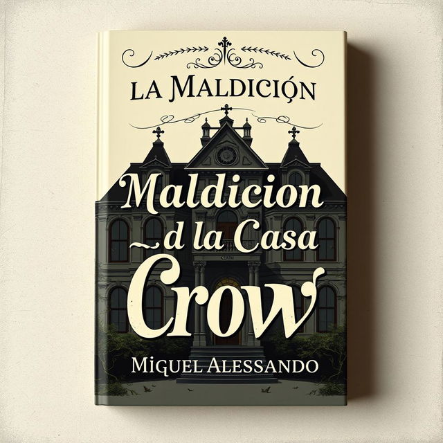 The front cover design for a book titled 'La Maldición de la Casa Crow', authored by Miguel Alessandro, in a contemporary vintage style