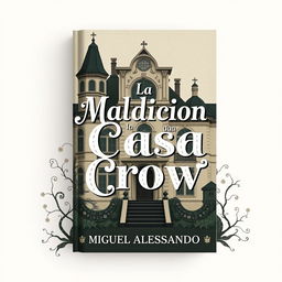 The front cover design for a book titled 'La Maldición de la Casa Crow', authored by Miguel Alessandro, in a contemporary vintage style