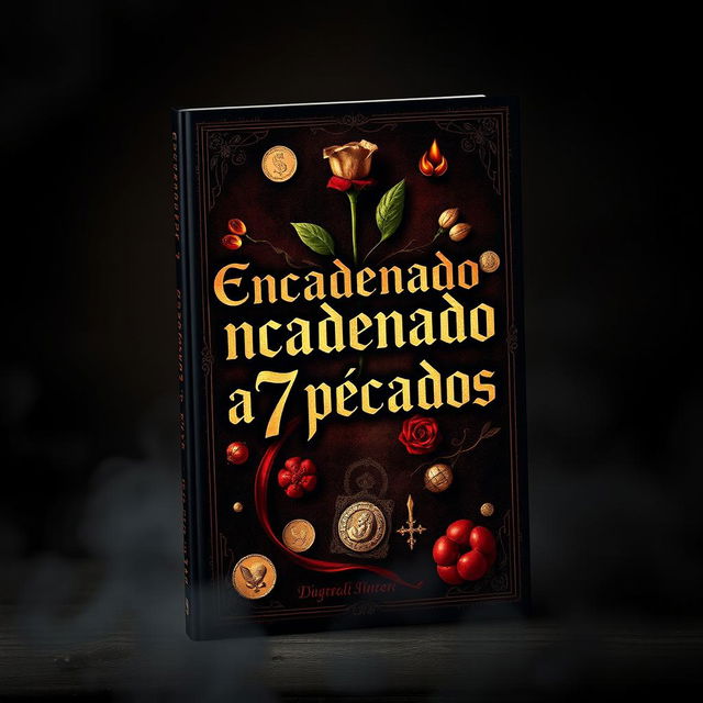 A captivating book cover design featuring the title 'Encadenado a 7 pecados' prominently displayed