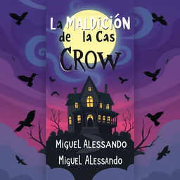 The front cover design for a book titled 'La Maldición de la Casa Crow', authored by Miguel Alessandro, in a casual style infused with a dark horror twist