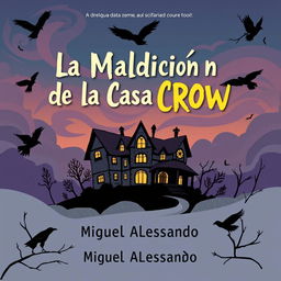 The front cover design for a book titled 'La Maldición de la Casa Crow', authored by Miguel Alessandro, in a casual style infused with a dark horror twist