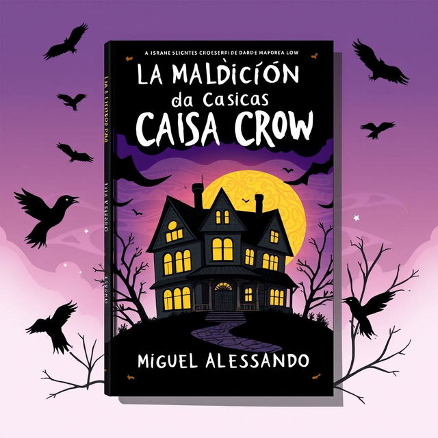 The front cover design for a book titled 'La Maldición de la Casa Crow', authored by Miguel Alessandro, in a casual style infused with a dark horror twist