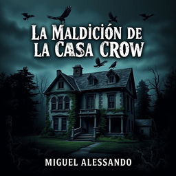 The front cover design for a book titled 'La Maldición de la Casa Crow', authored by Miguel Alessandro, in a style that blends a slight realism with a dark horror twist