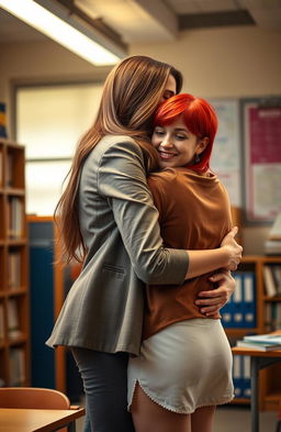 A captivating and intimate scene depicting two adult women in an educational setting