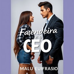 Cover design for a romance novel titled 'A Fazendeira e o CEO' by Malu Eufrasio