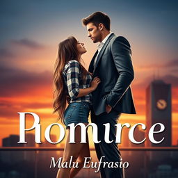 A captivating romance novel cover featuring a stunning 18-year-old woman with long hair cascading down to her waist