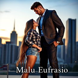 A captivating romance novel cover featuring a stunning 18-year-old woman with long hair cascading down to her waist