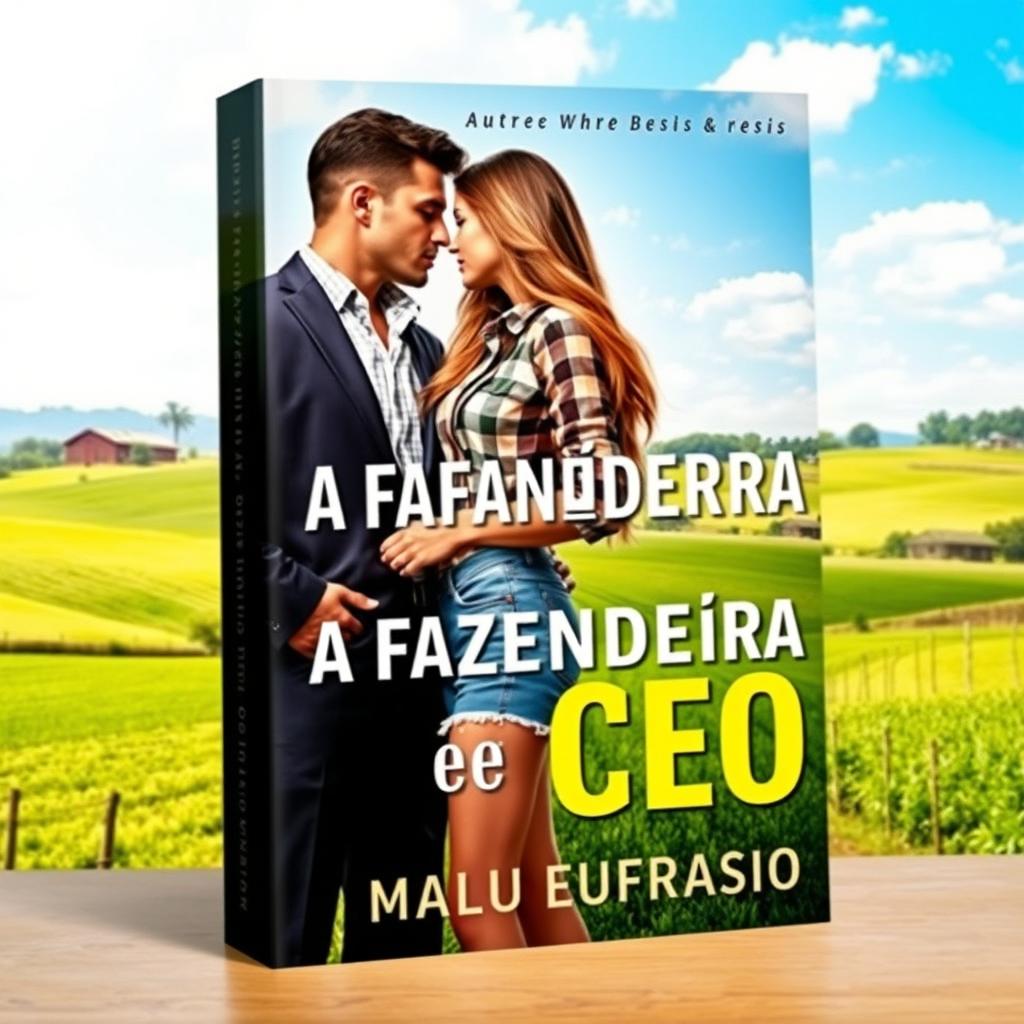 A stunning romance book cover featuring a vibrant rural scene