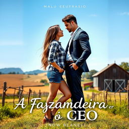 A captivating book cover for a romance novel titled "A Fazendeira e o CEO" by Malu Eufrasio