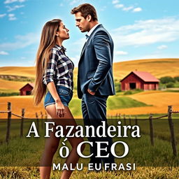 A captivating book cover for a romance novel titled "A Fazendeira e o CEO" by Malu Eufrasio