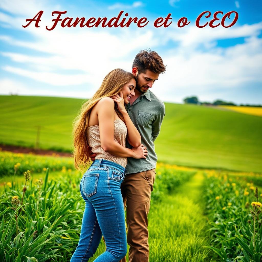 A capa de um romance intitulado 'A Fazendeira e o CEO', apresentando uma cena rural vibrante