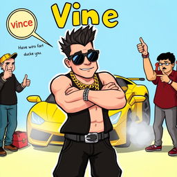A humorous illustration of a comical character named Vince, who is portrayed as a stereotypical 'douchebag'
