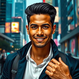 A modern portrait of Bruno Garcia in 2024, showcasing a confident and dynamic expression