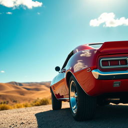 A vibrant view of a classic Camaro car, shining with a glossy finish in a beautiful setting