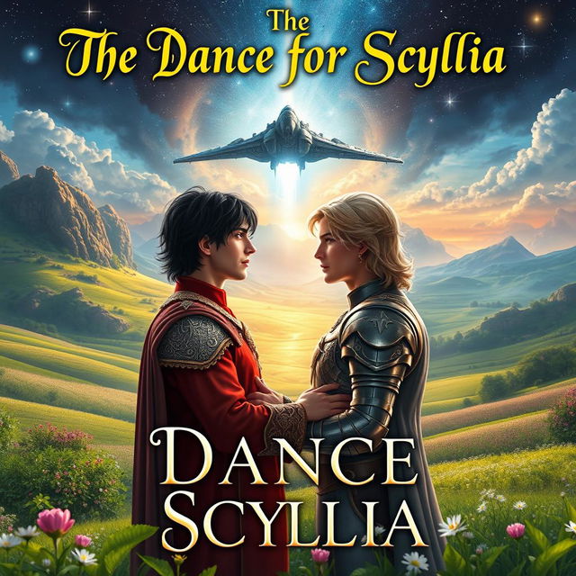 A captivating book cover design for a romance novel titled 'The Dance for Scyllia'