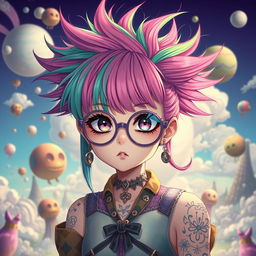 A surreal and eccentric anime girl embodying the weirdest concepts in anime history