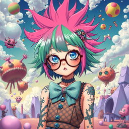 A surreal and eccentric anime girl embodying the weirdest concepts in anime history