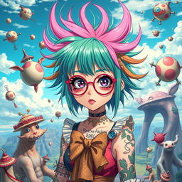 A surreal and eccentric anime girl embodying the weirdest concepts in anime history