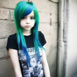 Hermosa niña emo real de cabello verde con azul