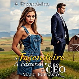 A captivating romance novel cover titled 'A Fazendeira e o CEO'