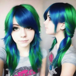 Hermosa niña emo real de cabello verde con azul