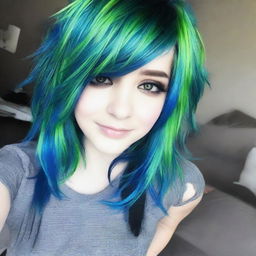 Hermosa emo real de cabello verde con azul