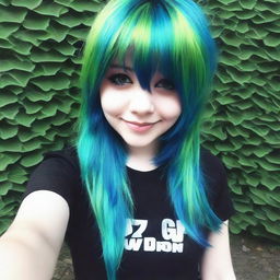 Hermosa emo real de cabello verde con azul