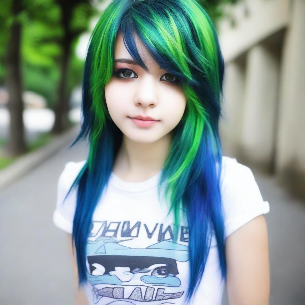 Hermosa emo real de cabello verde con azul