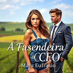 A captivating book cover for a romance titled 'A Fazendeira e o CEO'
