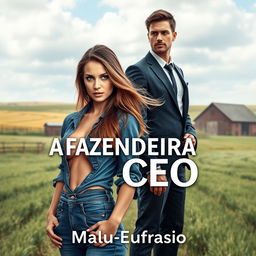 A book cover design for a romance novel titled 'A FAZENDEIRA E O CEO'