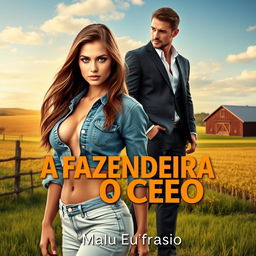A book cover design for a romance novel titled 'A FAZENDEIRA E O CEO'