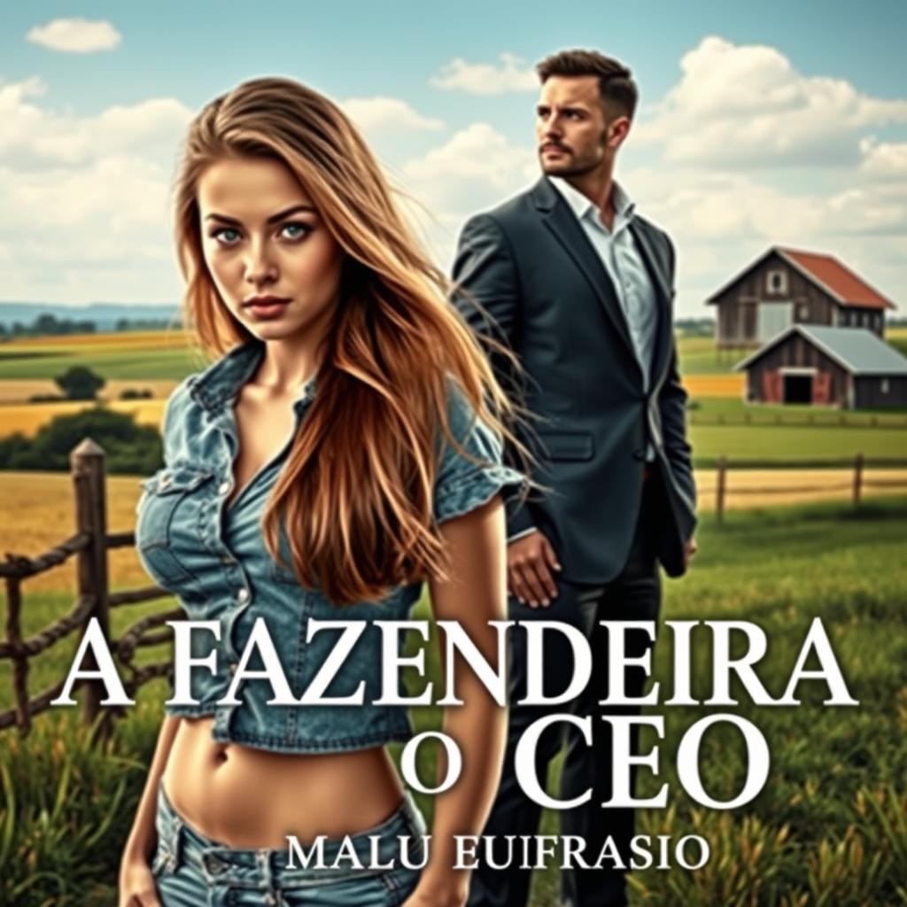 A book cover design for a romance novel titled 'A FAZENDEIRA E O CEO'