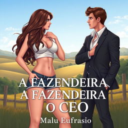 A romantic cover illustration for a novel titled 'A FAZENDEIRA E O CEO'