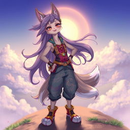 A highly detailed and visually striking illustration of an anthropomorphic character, displaying a confident stance and a playful demeanor