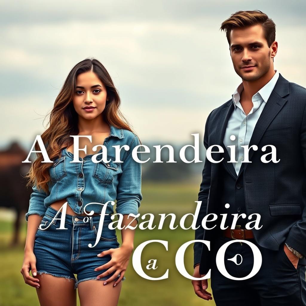 A capa de um romance intitulado 'A Fazendeira e o CEO', apresentando uma jovem bonita de 18 anos, com um rosto encantador