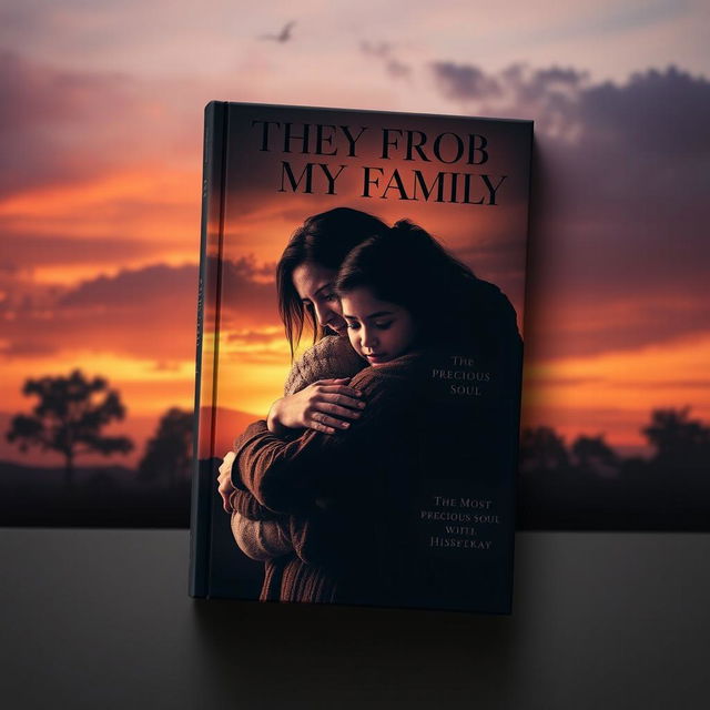 A hauntingly beautiful book cover depicting a family embracing tightly, symbolizing love and protection