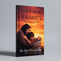 A hauntingly beautiful book cover depicting a family embracing tightly, symbolizing love and protection