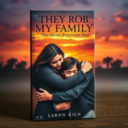 A hauntingly beautiful book cover depicting a family embracing tightly, symbolizing love and protection