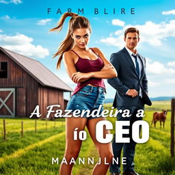 A captivating romance book cover titled 'A Fazendeira e o CEO'