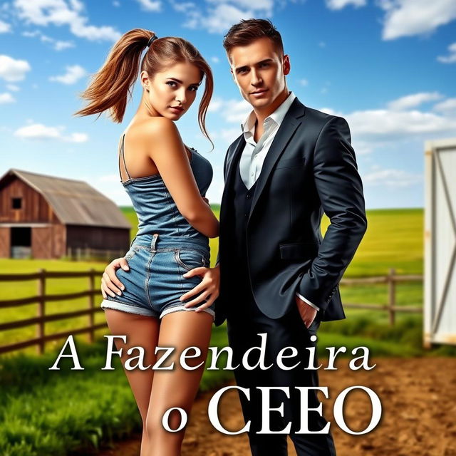 A captivating romance book cover titled 'A Fazendeira e o CEO'