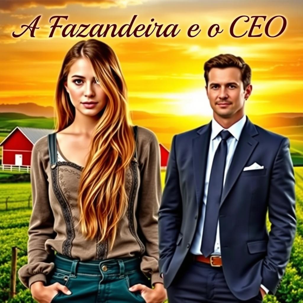 A captivating romance novel cover titled 'A Fazendeira e o CEO'