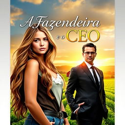 A captivating romance novel cover titled 'A Fazendeira e o CEO'